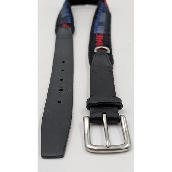 Folk Men's Woven Leather Fabric Belt Size 32 Black Red Blue Made in England - Picture 2 of 7